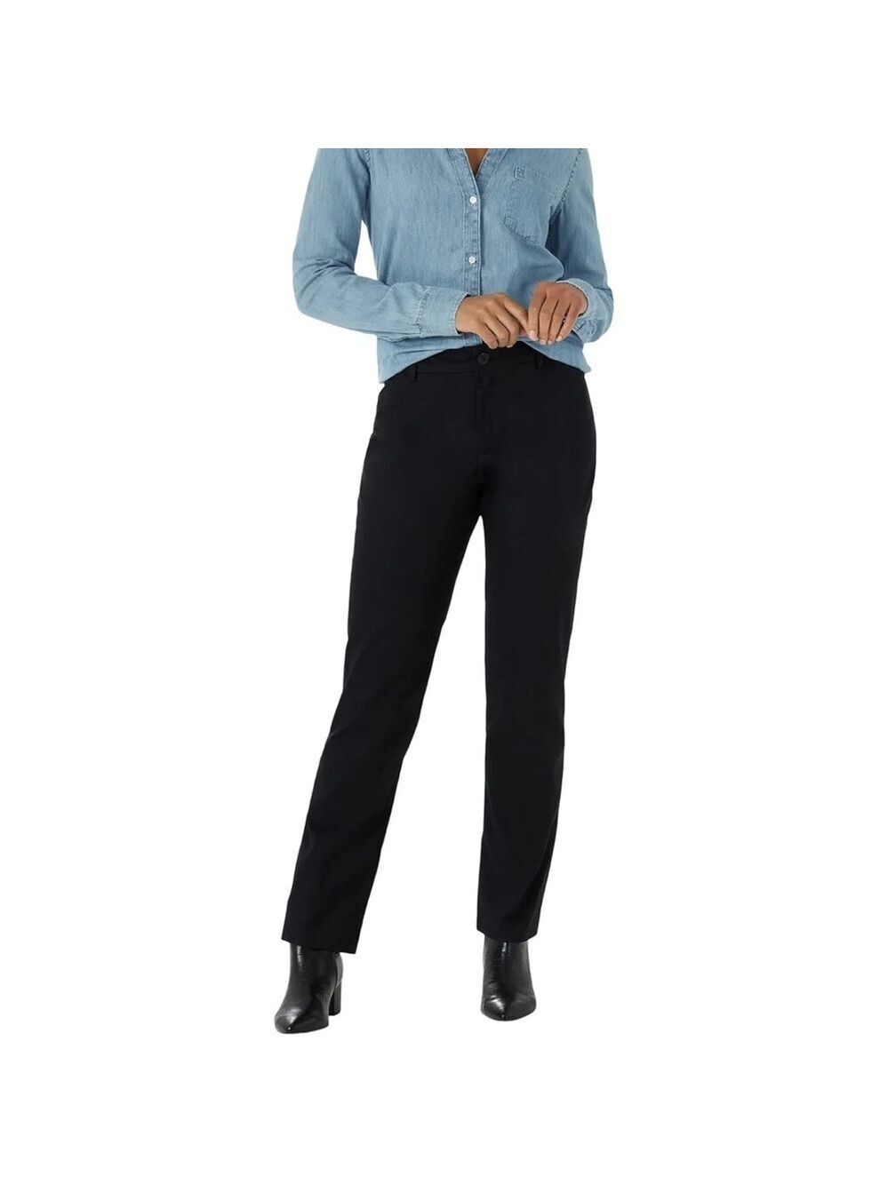 NWT Lee Women’s Wrinkle Free Relaxed Fit Straight Leg Pant in Black Sz 2 Regular